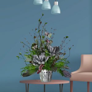 ARREGLO FLORAL NAVIDEÑO ESQUINERO  ORQUIDEA DE TERCIOPELO  PLATEADO