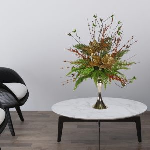 ARREGLO FLORAL NAVIDEÑO ESQUINERO CARDENAL CON LENTEJUELA DORADO