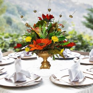 ARREGLO FLORAL NAVIDEÑO  GIRASOL TERCIOPELO Y CLAVEL DE TELA